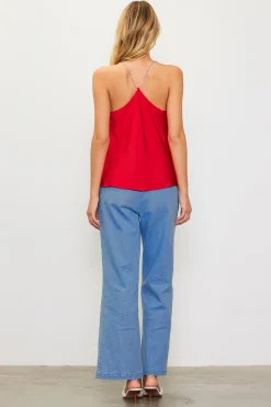 SKIES ARE BLUE Rhinestone Straps Cowl Halter Cami* Sleeveless Tops