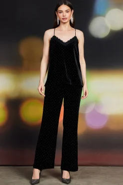 SKIES ARE BLUE Rhinestone Velvet Cami* Sleeveless Tops