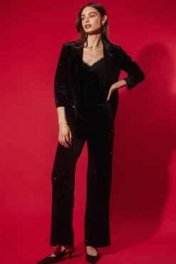 SKIES ARE BLUE Rhinestone Velvet Flared Pants* Pants