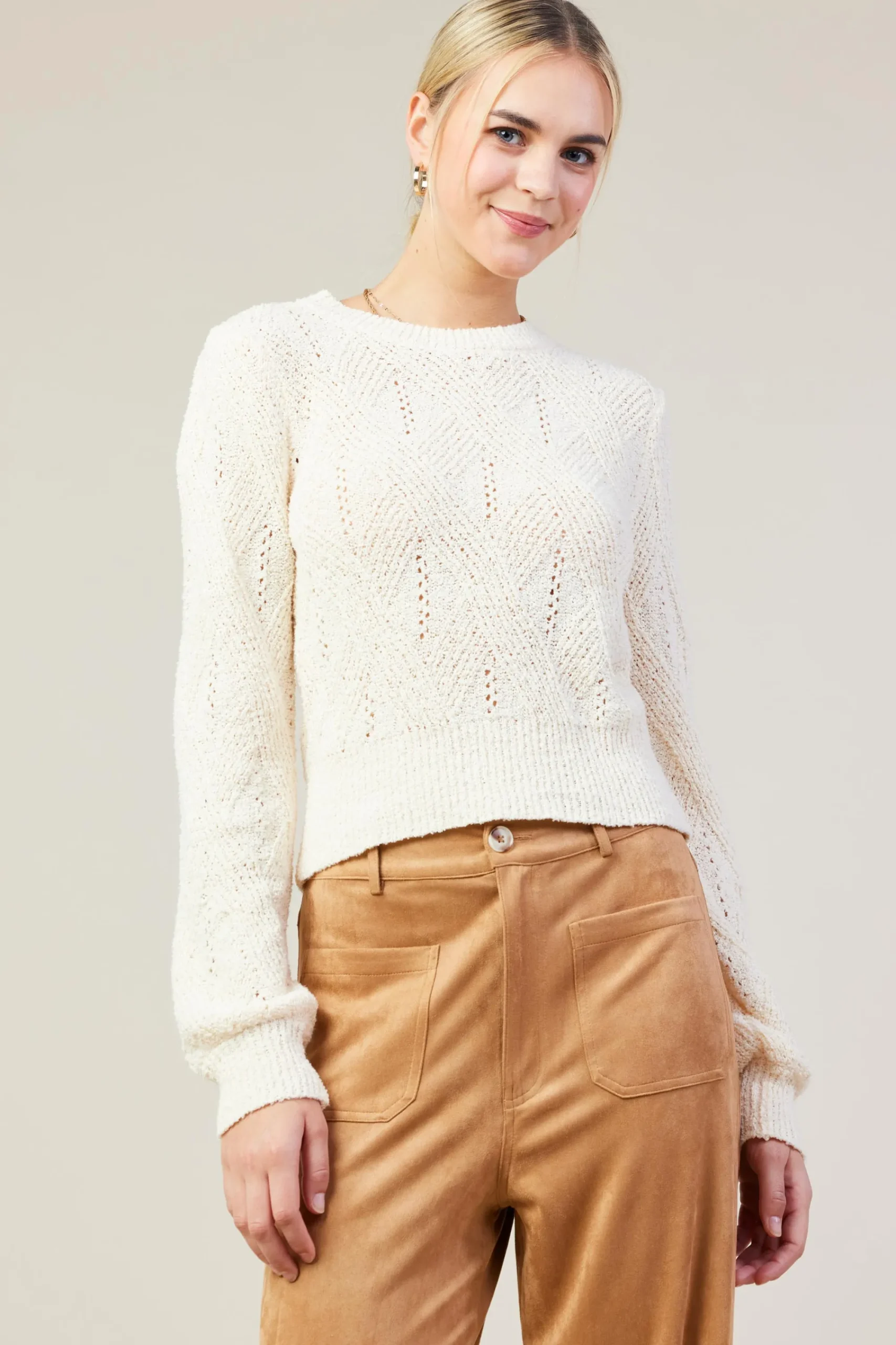 SKIES ARE BLUE Rhomboid Pattern Crew Neck Sweater* Sweaters