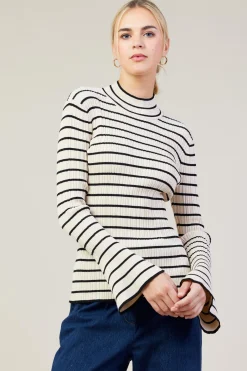 SKIES ARE BLUE Ribbed Flared Longsleeve Top* Long Sleeve Tops
