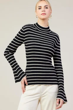 SKIES ARE BLUE Ribbed Flared Longsleeve Top* Long Sleeve Tops