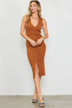 SKIES ARE BLUE Ribbed Knit Sleeveless Dress* Midi Dresses