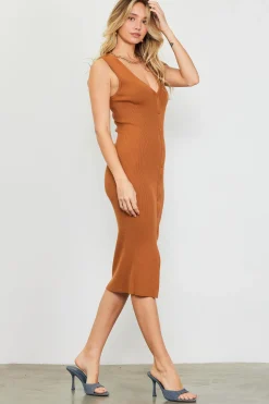 SKIES ARE BLUE Ribbed Knit Sleeveless Dress* Midi Dresses