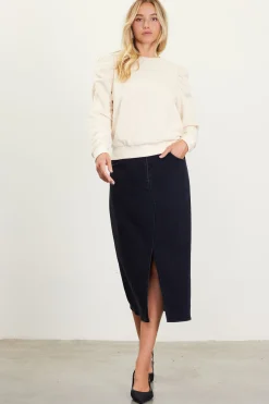 SKIES ARE BLUE Ruched Sleeves Crewneck Sweatshirt* Long Sleeve Tops|Sweaters