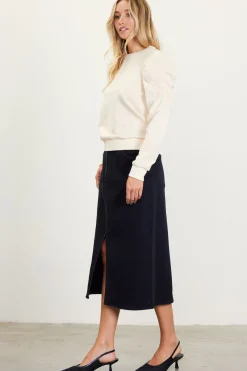 SKIES ARE BLUE Ruched Sleeves Crewneck Sweatshirt* Long Sleeve Tops|Sweaters