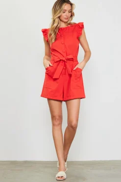 SKIES ARE BLUE Ruffle Cap Sleeves Romper* Jumpsuits