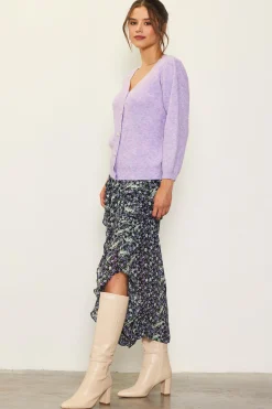 SKIES ARE BLUE Ruffle Detail Slit Midi Skirt* Skirts