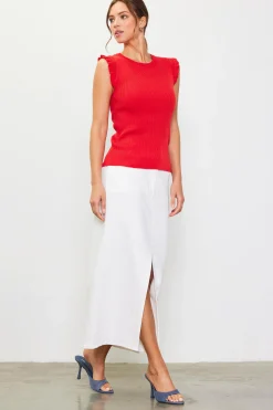 SKIES ARE BLUE Ruffle Sleeve Knit Top* Sleeveless Tops