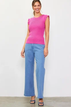 SKIES ARE BLUE Ruffle Sleeve Knit Top* Sleeveless Tops