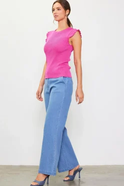 SKIES ARE BLUE Ruffle Sleeve Knit Top* Sleeveless Tops