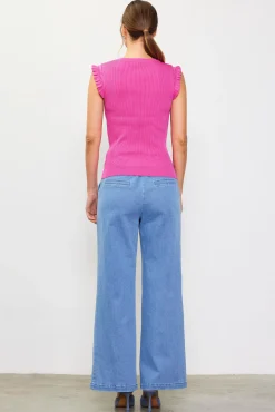 SKIES ARE BLUE Ruffle Sleeve Knit Top* Sleeveless Tops