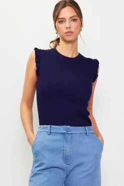 SKIES ARE BLUE Ruffle Sleeve Knit Top* Sleeveless Tops