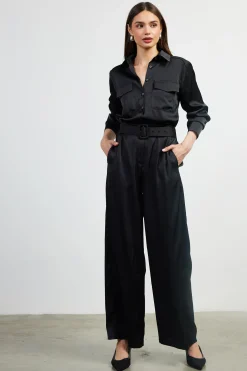 SKIES ARE BLUE Satin Button Down Belted Jumpsuit* Jumpsuits