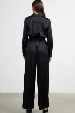 SKIES ARE BLUE Satin Button Down Belted Jumpsuit* Jumpsuits