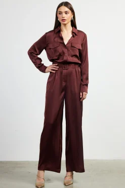 SKIES ARE BLUE Satin Button Down Belted Jumpsuit* Jumpsuits