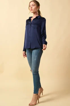 SKIES ARE BLUE Satin Button Down Shirt* Blouses