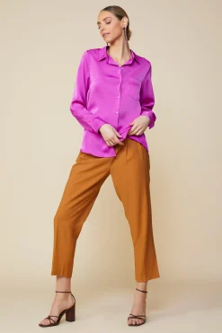 SKIES ARE BLUE Satin Button Down Shirt* Long Sleeve Tops