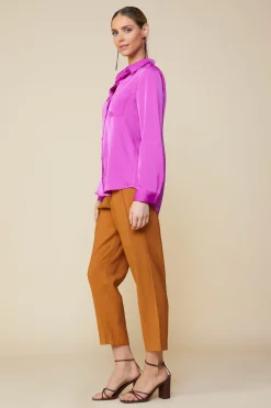 SKIES ARE BLUE Satin Button Down Shirt* Long Sleeve Tops