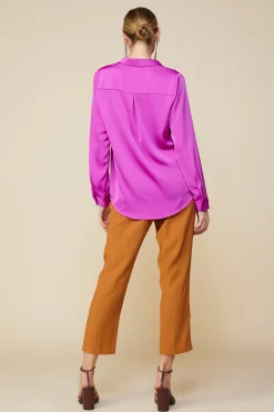 SKIES ARE BLUE Satin Button Down Shirt* Long Sleeve Tops