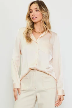 SKIES ARE BLUE Satin Button Down Top* Blouses