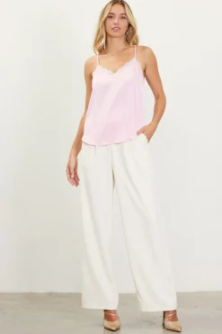 SKIES ARE BLUE Satin Lace Detail Cami* Sleeveless Tops