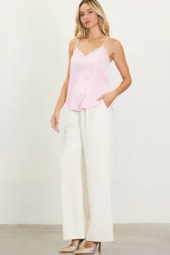 SKIES ARE BLUE Satin Lace Detail Cami* Sleeveless Tops