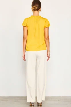 SKIES ARE BLUE Satin Ruffled Detail Top* Short Sleeve Tops