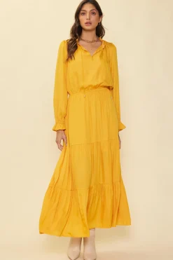 SKIES ARE BLUE Satin Ruffled Maxi Dress* Maxi Dresses