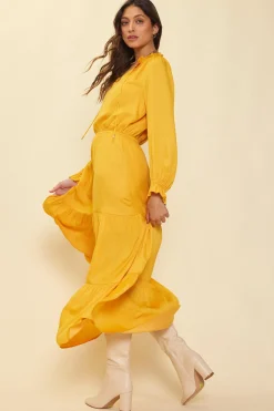 SKIES ARE BLUE Satin Ruffled Maxi Dress* Maxi Dresses