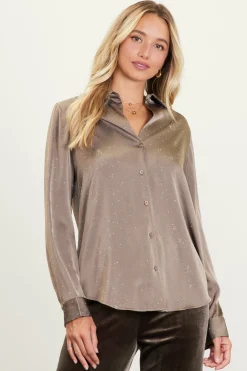 SKIES ARE BLUE Shimmery Button Down Blouse* Blouses|Long Sleeve Tops
