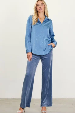 SKIES ARE BLUE Shimmery Button Down Blouse* Long Sleeve Tops