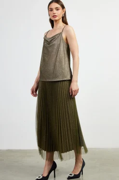 SKIES ARE BLUE Shimmery Cowl Neck Cami* Sleeveless Tops