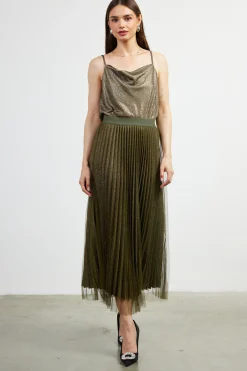 SKIES ARE BLUE Shimmery Pleated Midi Skirt* Skirts
