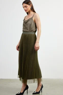 SKIES ARE BLUE Shimmery Pleated Midi Skirt* Skirts