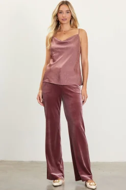 SKIES ARE BLUE Shimmery Satin Cowl Neck Cami* Sleeveless Tops