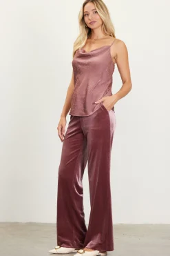 SKIES ARE BLUE Shimmery Satin Cowl Neck Cami* Sleeveless Tops