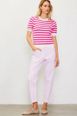 SKIES ARE BLUE Short Sleeve Knit Stripe Sweater* Short Sleeve Tops|Sweaters