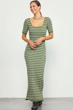 SKIES ARE BLUE Short Sleeve Striped Knit Maxi Dress* Maxi Dresses