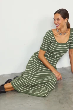 SKIES ARE BLUE Short Sleeve Striped Knit Maxi Dress* Maxi Dresses