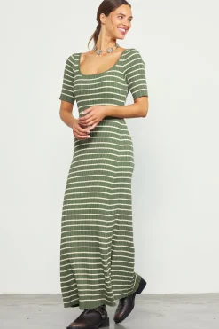SKIES ARE BLUE Short Sleeve Striped Knit Maxi Dress* Maxi Dresses