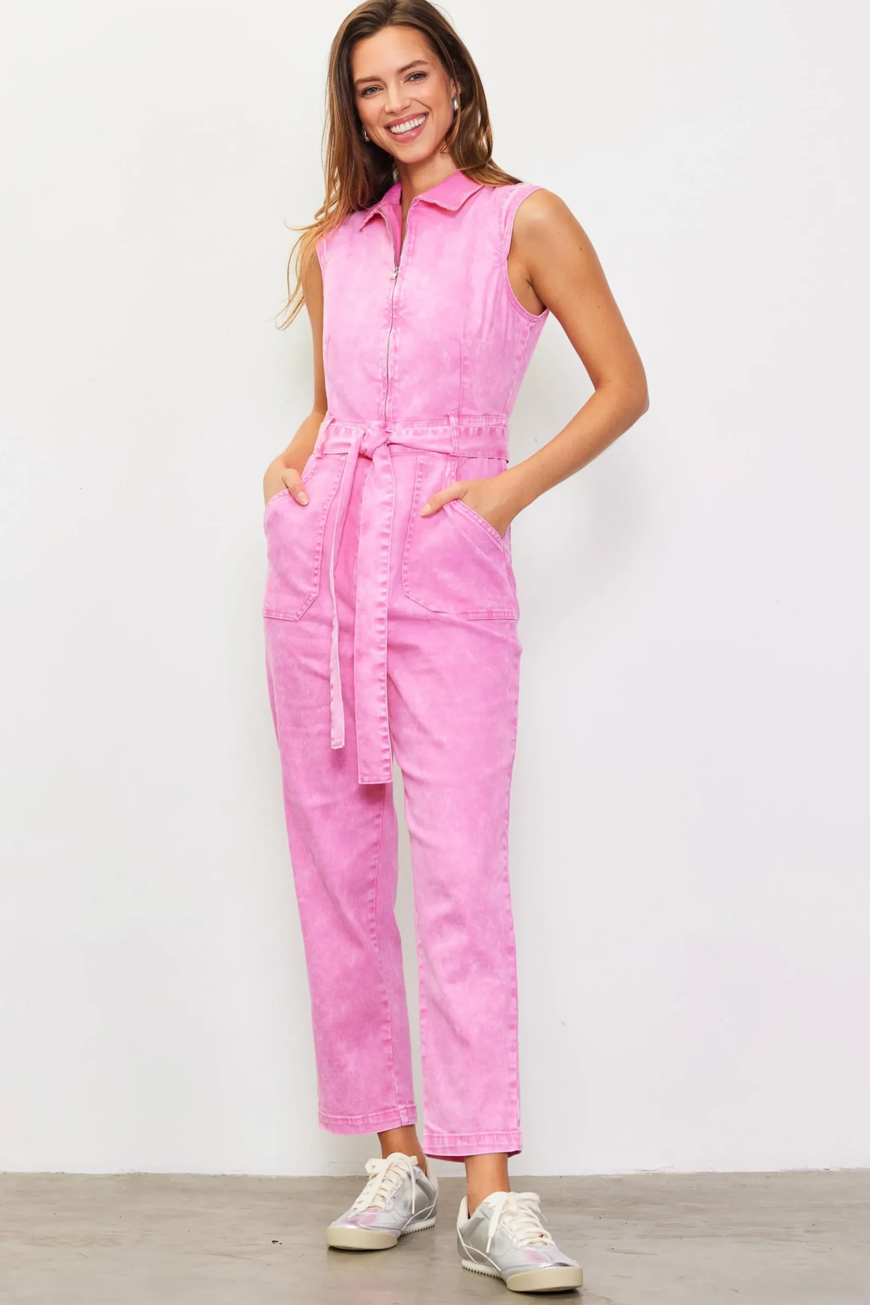 SKIES ARE BLUE Sleeveless Washed Denim Jumpsuit* Jumpsuits