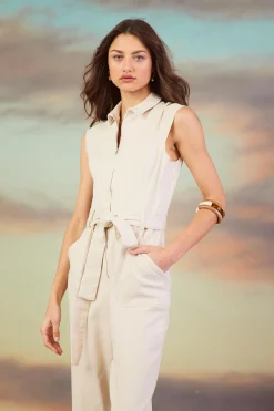 SKIES ARE BLUE Sleeveless Washed Denim Jumpsuit* Jumpsuits