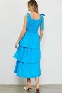 SKIES ARE BLUE Smocked Bodice Ribbon Detail Tiered Midi Dress* Midi Dresses