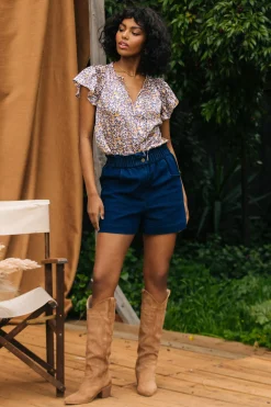 SKIES ARE BLUE Stretch Denim Paper Bag Shorts* Shorts