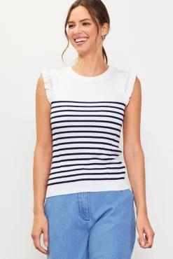 SKIES ARE BLUE Stripe Ruffle Sleeve Knit Top* Sleeveless Tops