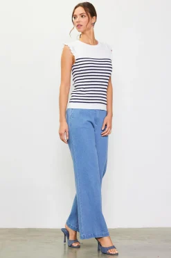 SKIES ARE BLUE Stripe Ruffle Sleeve Knit Top* Sleeveless Tops