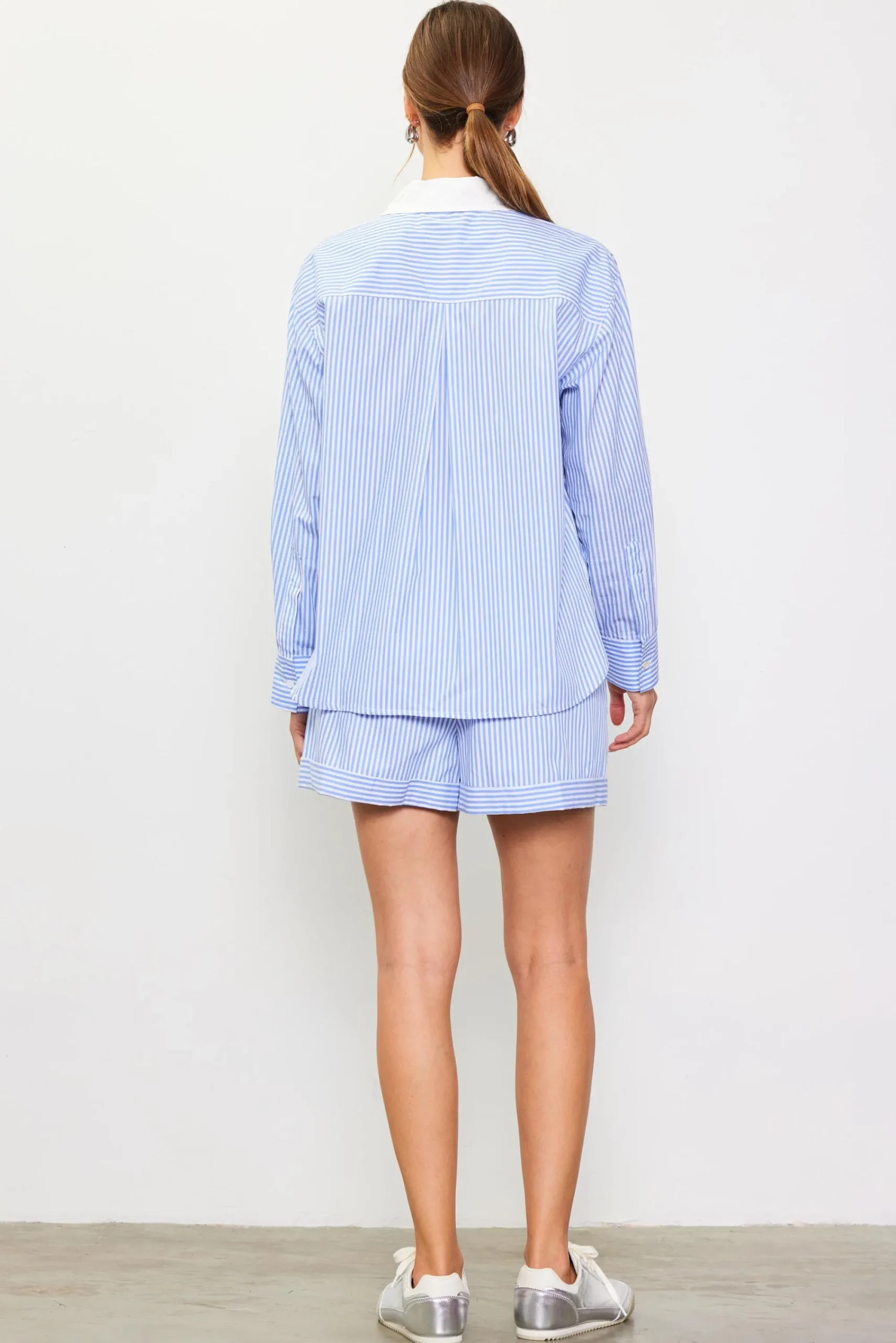 SKIES ARE BLUE Striped Shirt with Contrast Detail* Long Sleeve Tops