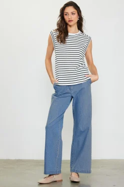 SKIES ARE BLUE Striped Sleeveless Rib Top* Sleeveless Tops