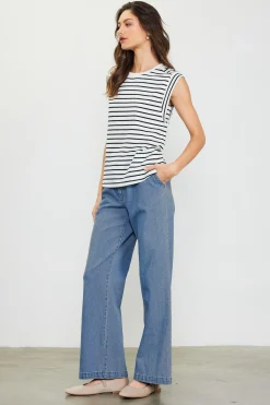 SKIES ARE BLUE Striped Sleeveless Rib Top* Sleeveless Tops